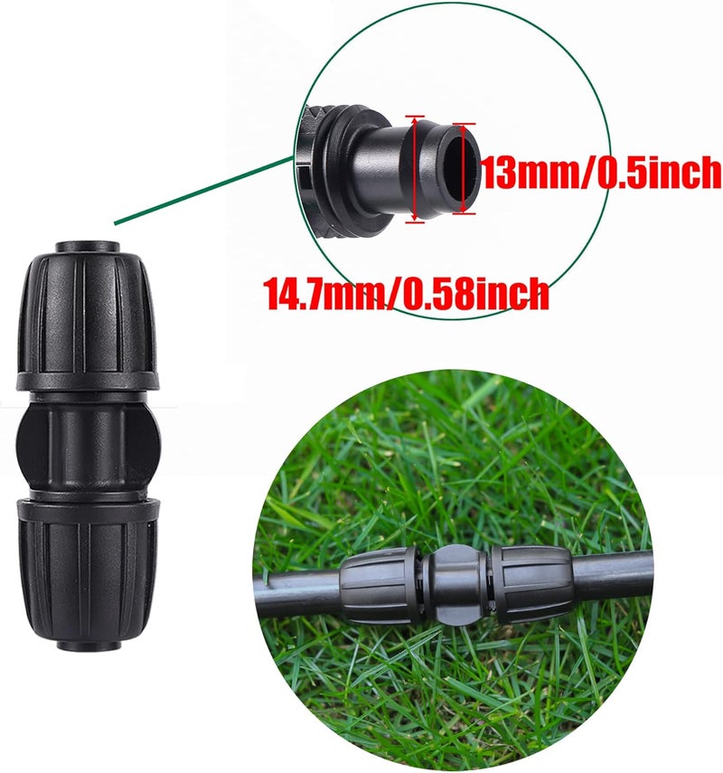 FOGWOWO 10 Pack 1/2 Inch Drip Irrigation Coupling Connectors (1/2" ID x 0.65" OD) - 1/2'' Drip Line Anti-Drop Barbed Locked Straight Connectors for 1/2 Inch Drip Tubing Garden Irrigation System - Image 2